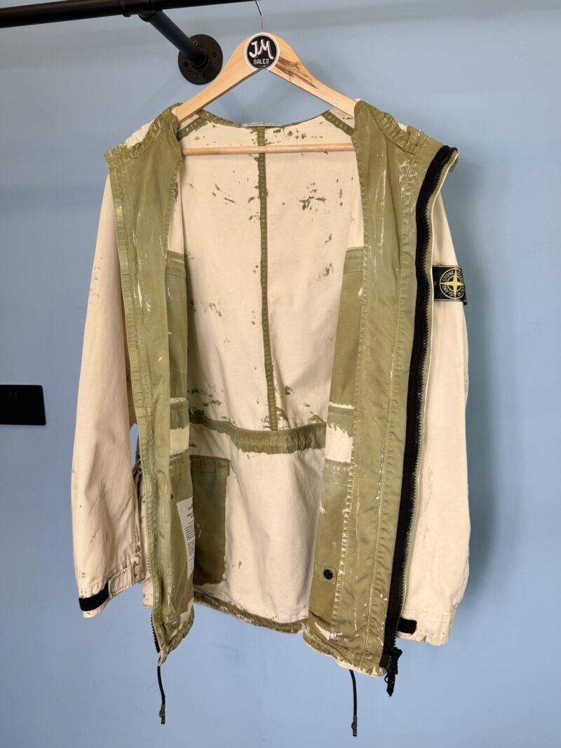 Large Stone Island White Green Hand Corrosion on Raso Jacket - Image 4