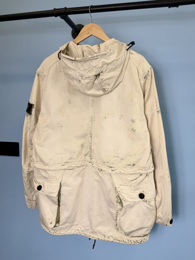 Large Stone Island White Green Hand Corrosion on Raso Jacket - Image 5