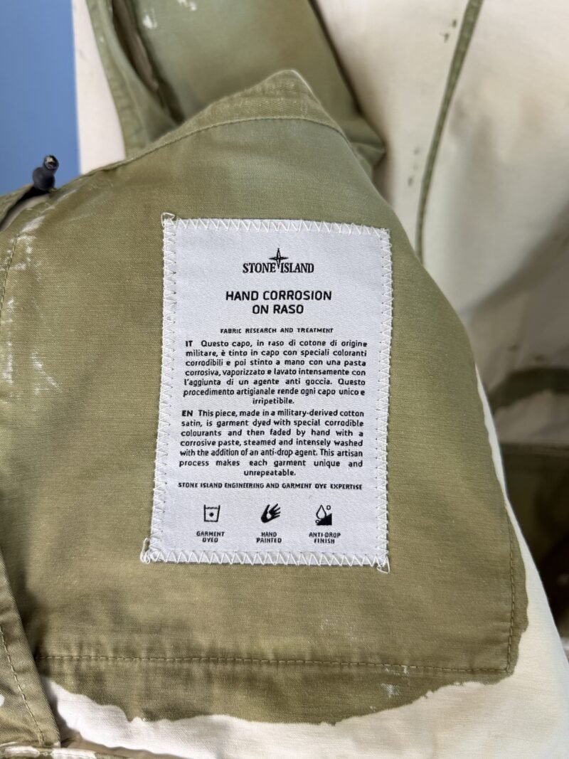 Large Stone Island White Green Hand Corrosion on Raso Jacket - Image 6