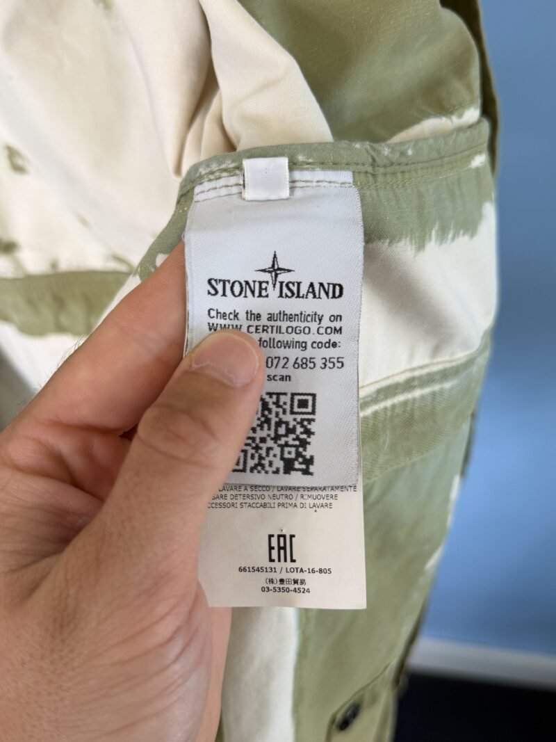 Large Stone Island White Green Hand Corrosion on Raso Jacket - Image 7