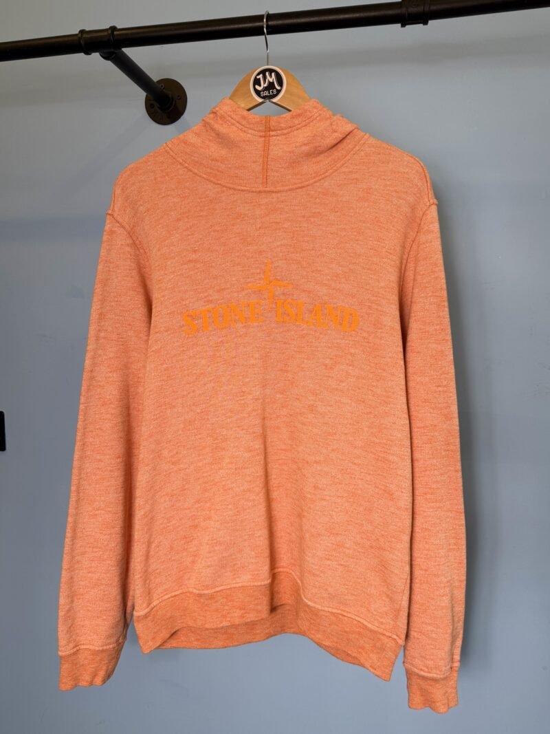 Large Stone Island Pink Orange Marl Spellout Hoodie Jumper