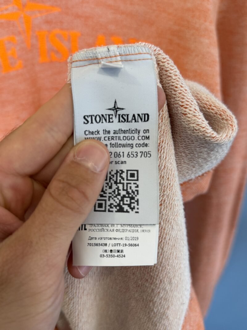 Large Stone Island Pink Orange Marl Spellout Hoodie Jumper - Image 5