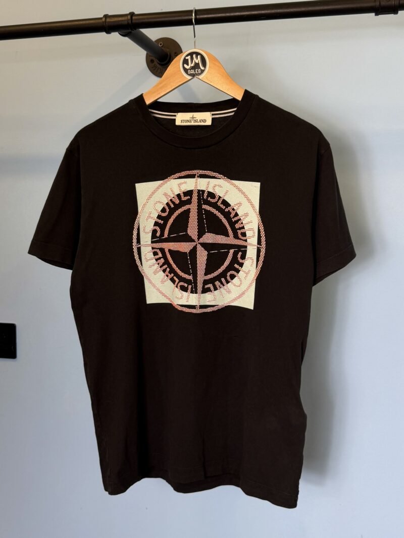 Medium Stone Island Black Graphic Tricomia T-Shirt