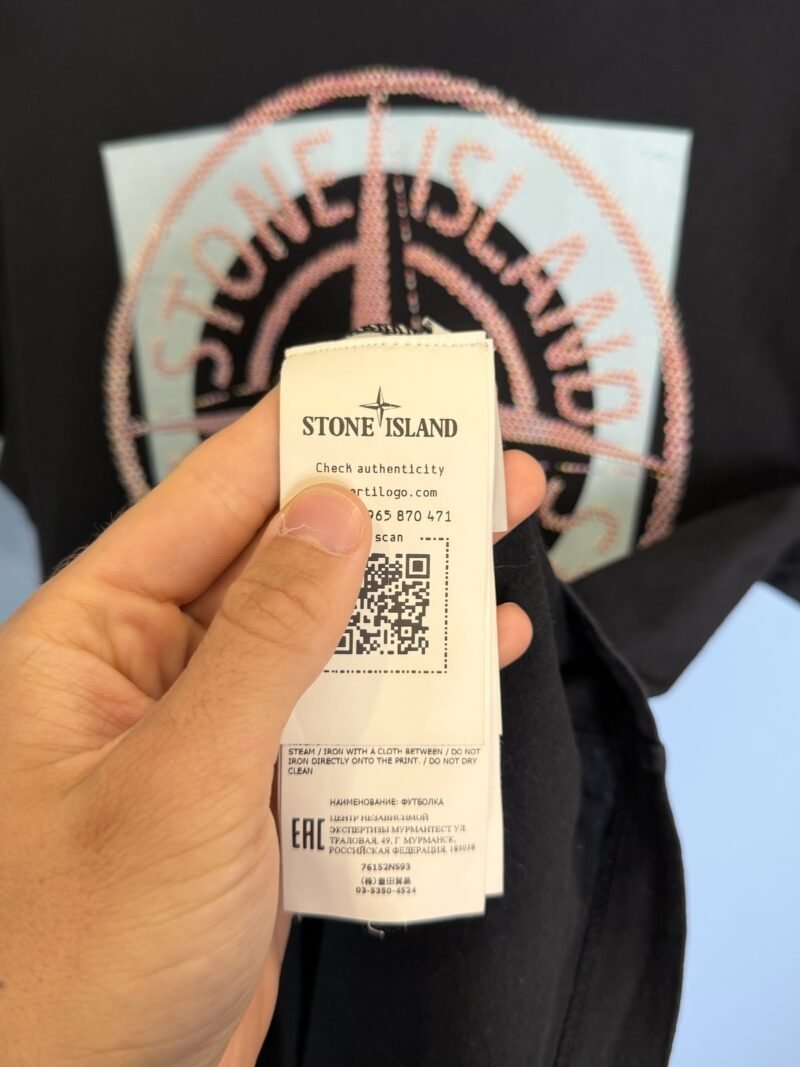 Medium Stone Island Black Graphic Tricomia T-Shirt - Image 5