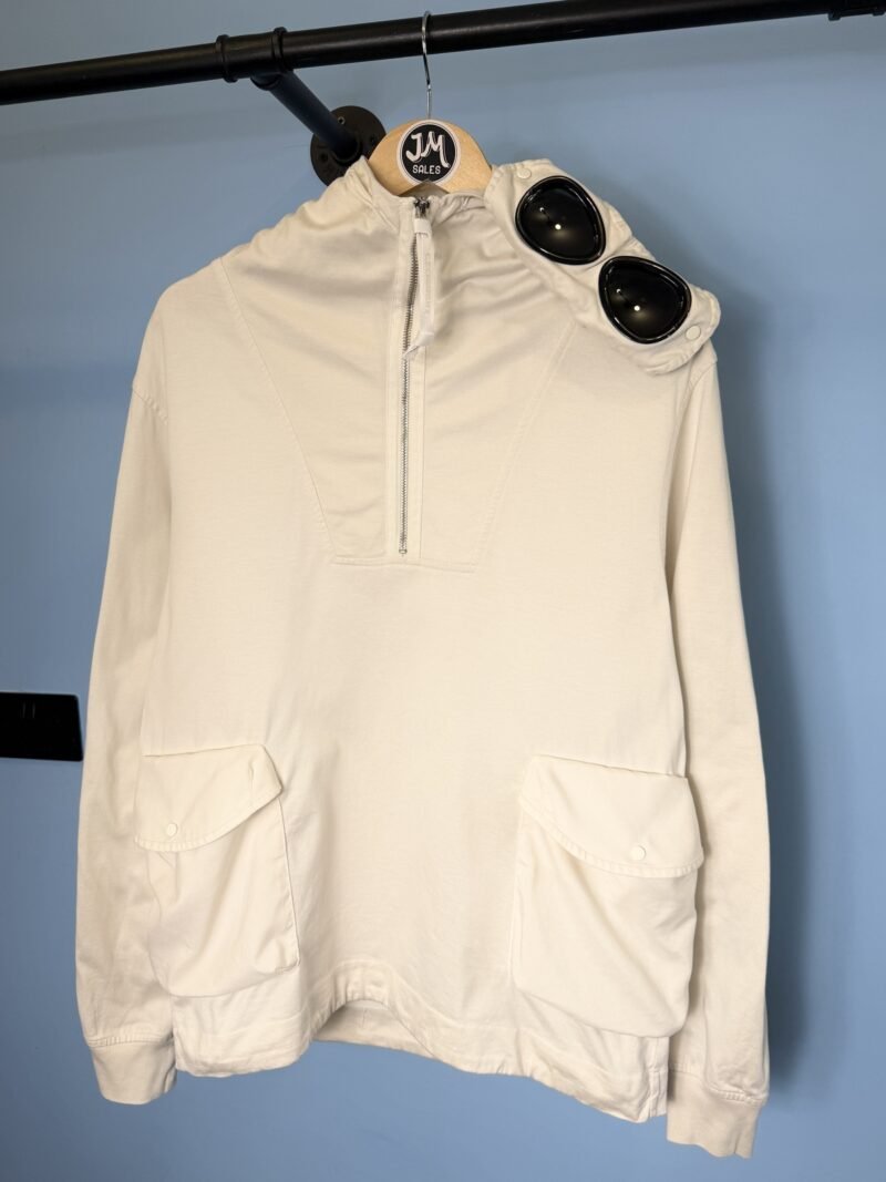 Medium C.P. Company White Bellows Pockets Smock Hoodie Goggle Jacket