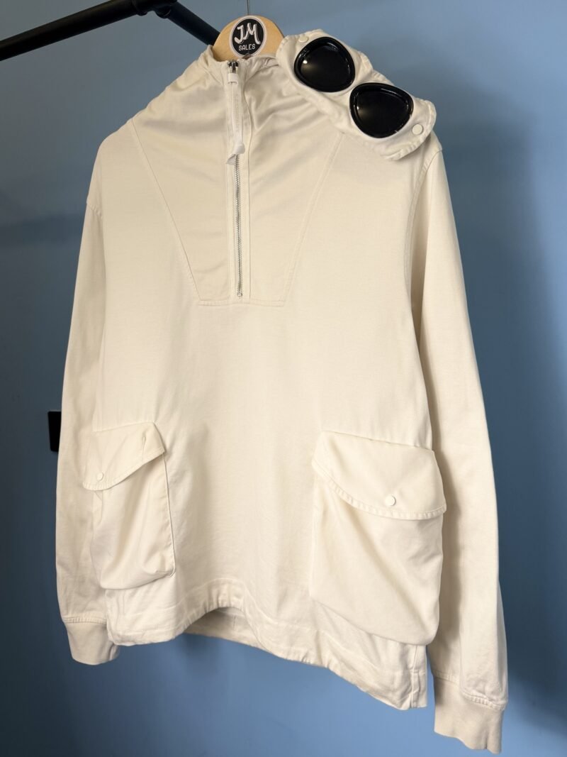 Medium C.P. Company White Bellows Pockets Smock Hoodie Goggle Jacket - Image 3