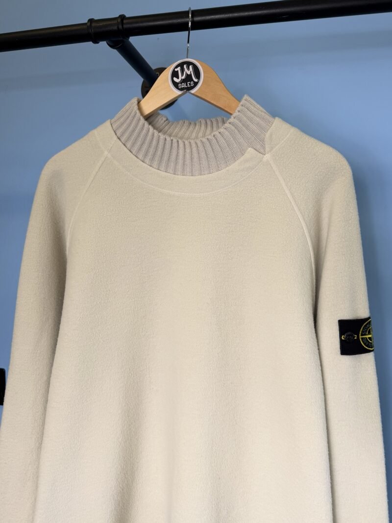 Alternative view of XL Stone Island Plaster Brown White Fleece Knit Jumper with Virgin Wool Collar