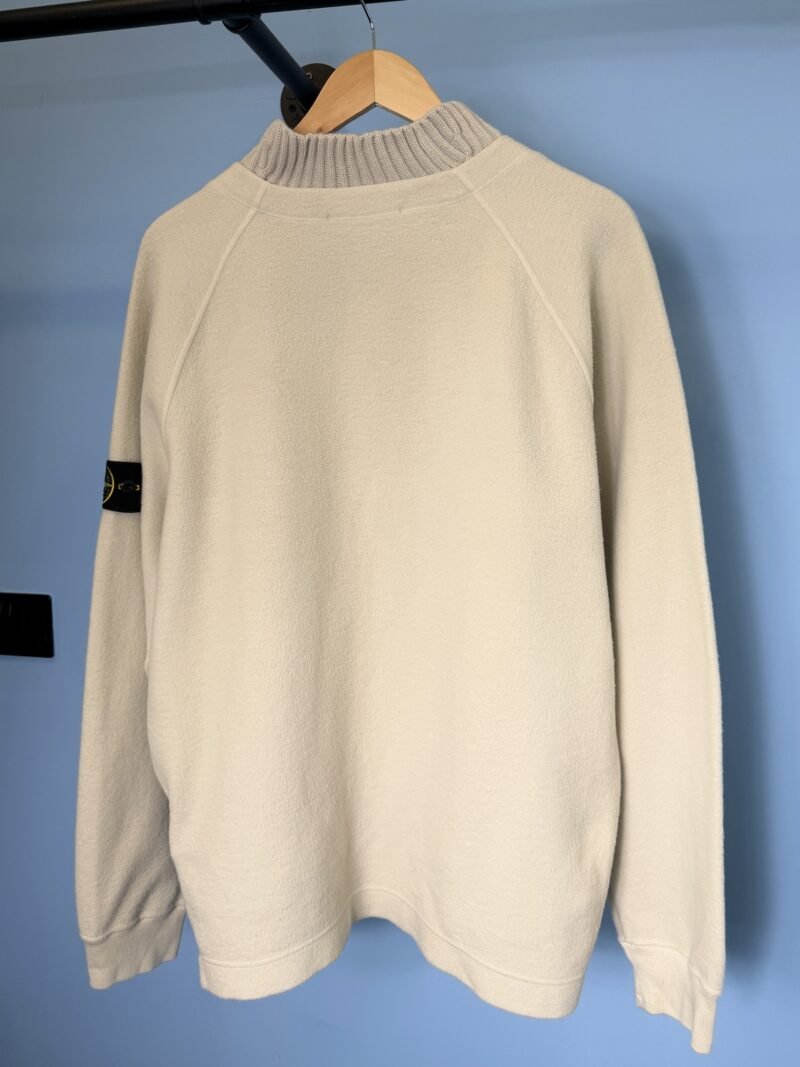 XL Stone Island Plaster Brown White Fleece Knit Jumper with Virgin Wool Collar - Image 4