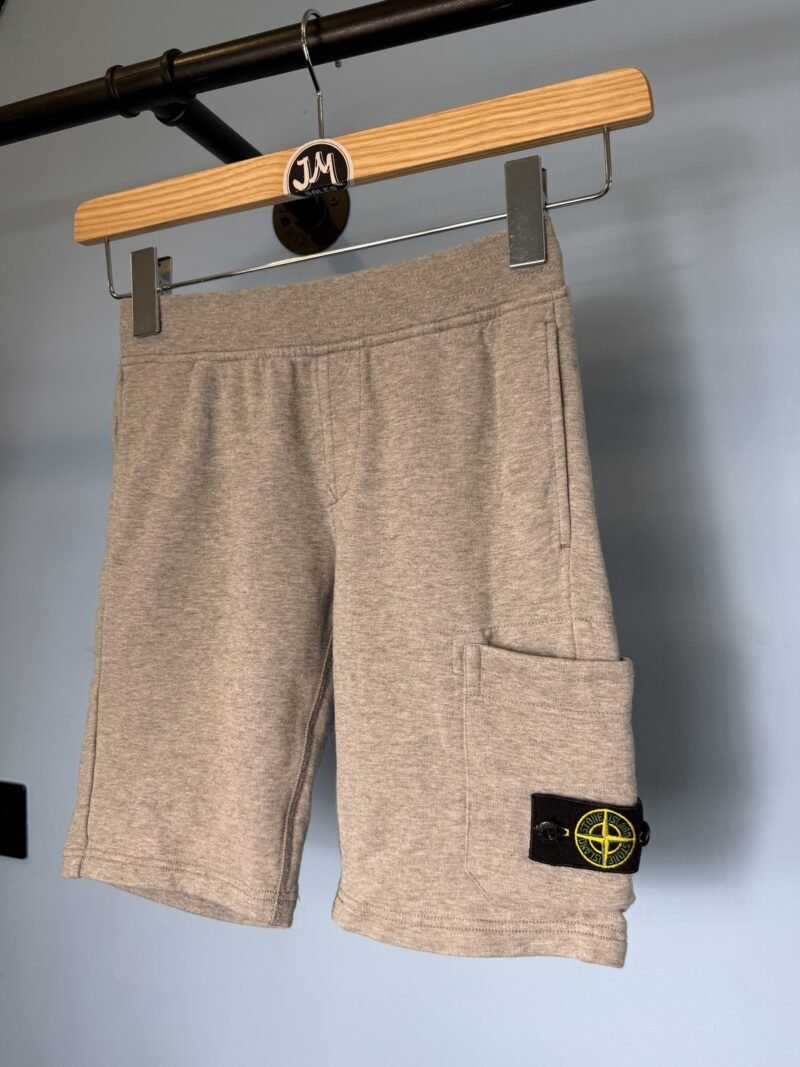Age 8 Stone Island Junior Grey Cotton Cargo Shorts - Image 3