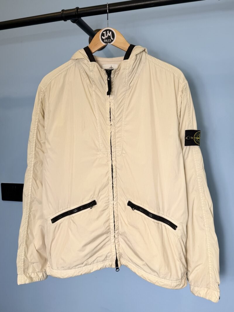 Medium Stone Island Cream White Garment Dyed Crinkle Reps NY Lightweight Jacket
