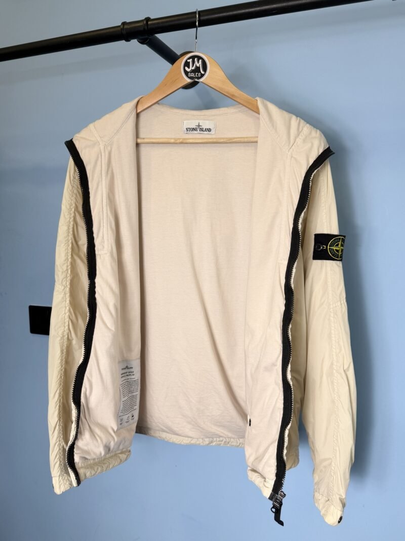 Medium Stone Island Cream White Garment Dyed Crinkle Reps NY Lightweight Jacket - Image 3