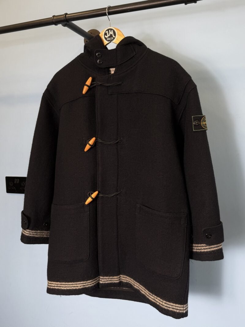 Small Stone Island 1987 Navy Blue Montgomery Duffle Jacket with Green Edge Badge