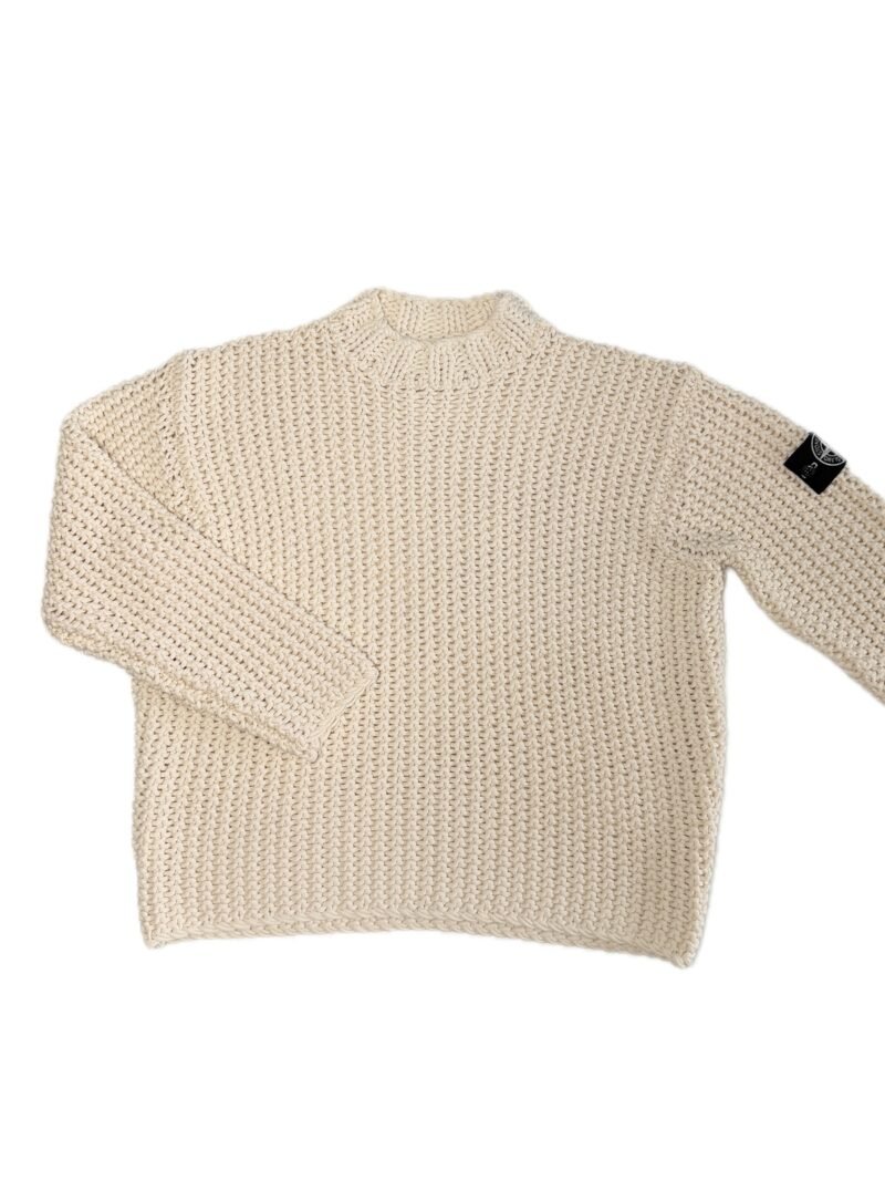 Alternative view of Large Stone Island Cream White / Pink UV Reactive Heavy Chain Stitch Knit Jumper