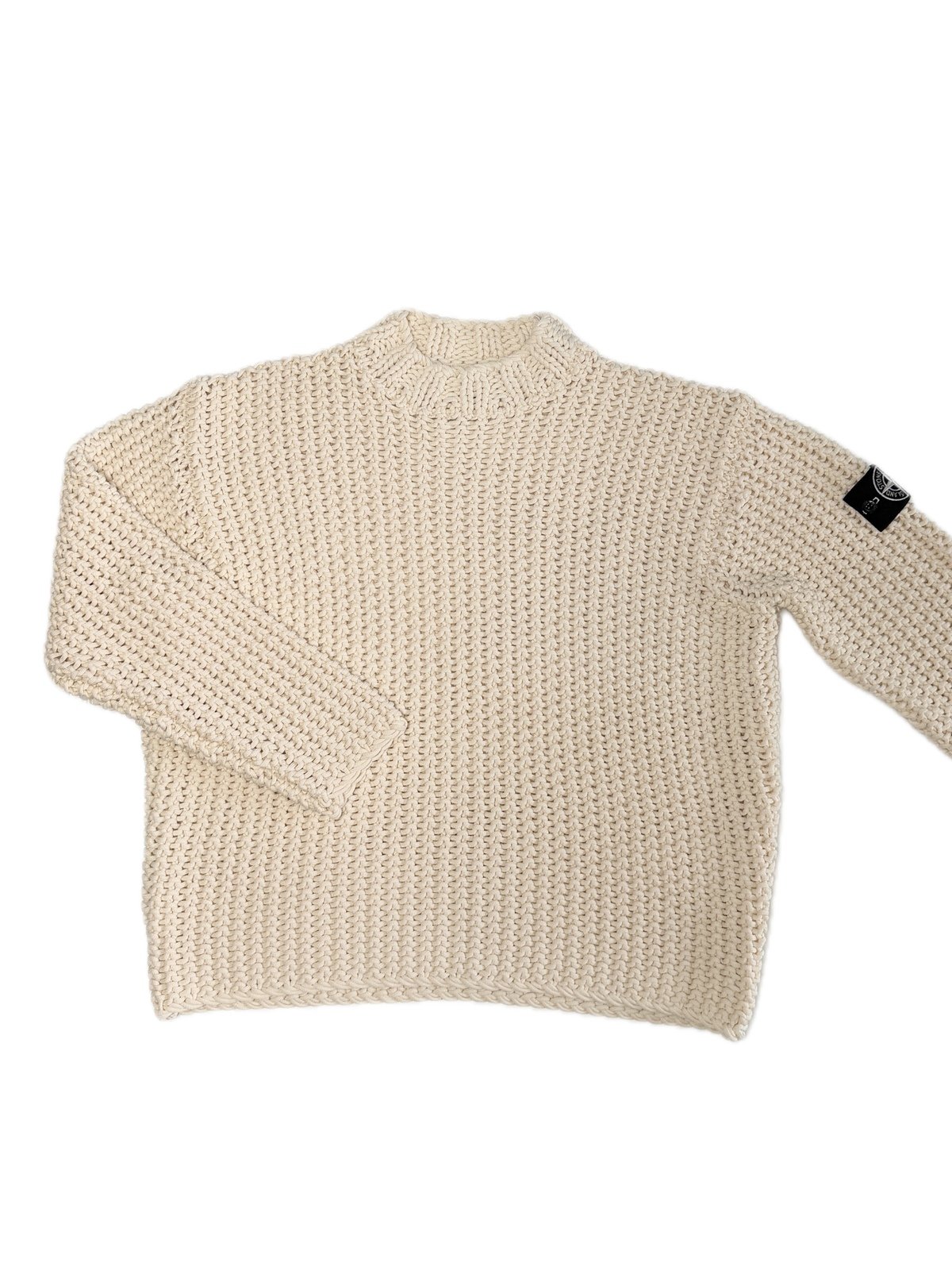 Large Stone Island Cream White / Pink UV Reactive Heavy Chain Stitch Knit Jumper - Image 2