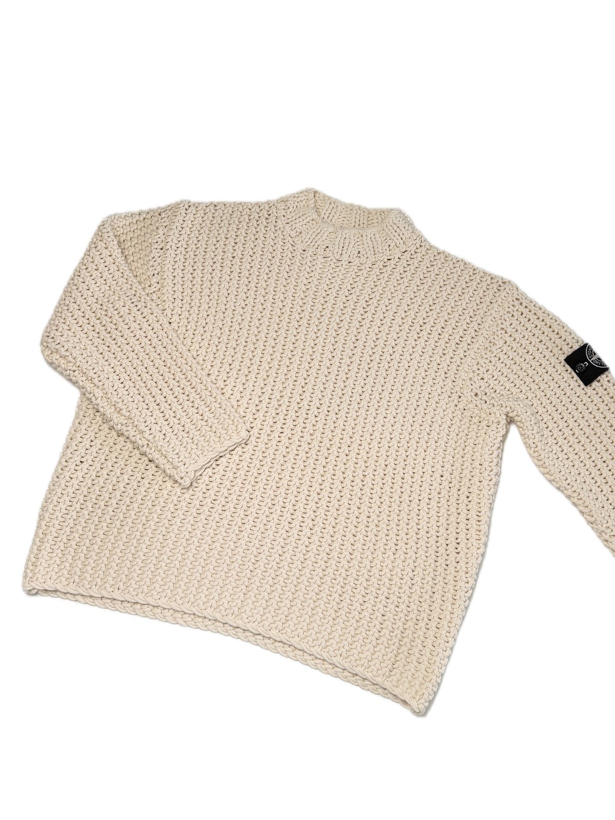 Large Stone Island Cream White / Pink UV Reactive Heavy Chain Stitch Knit Jumper - Image 5