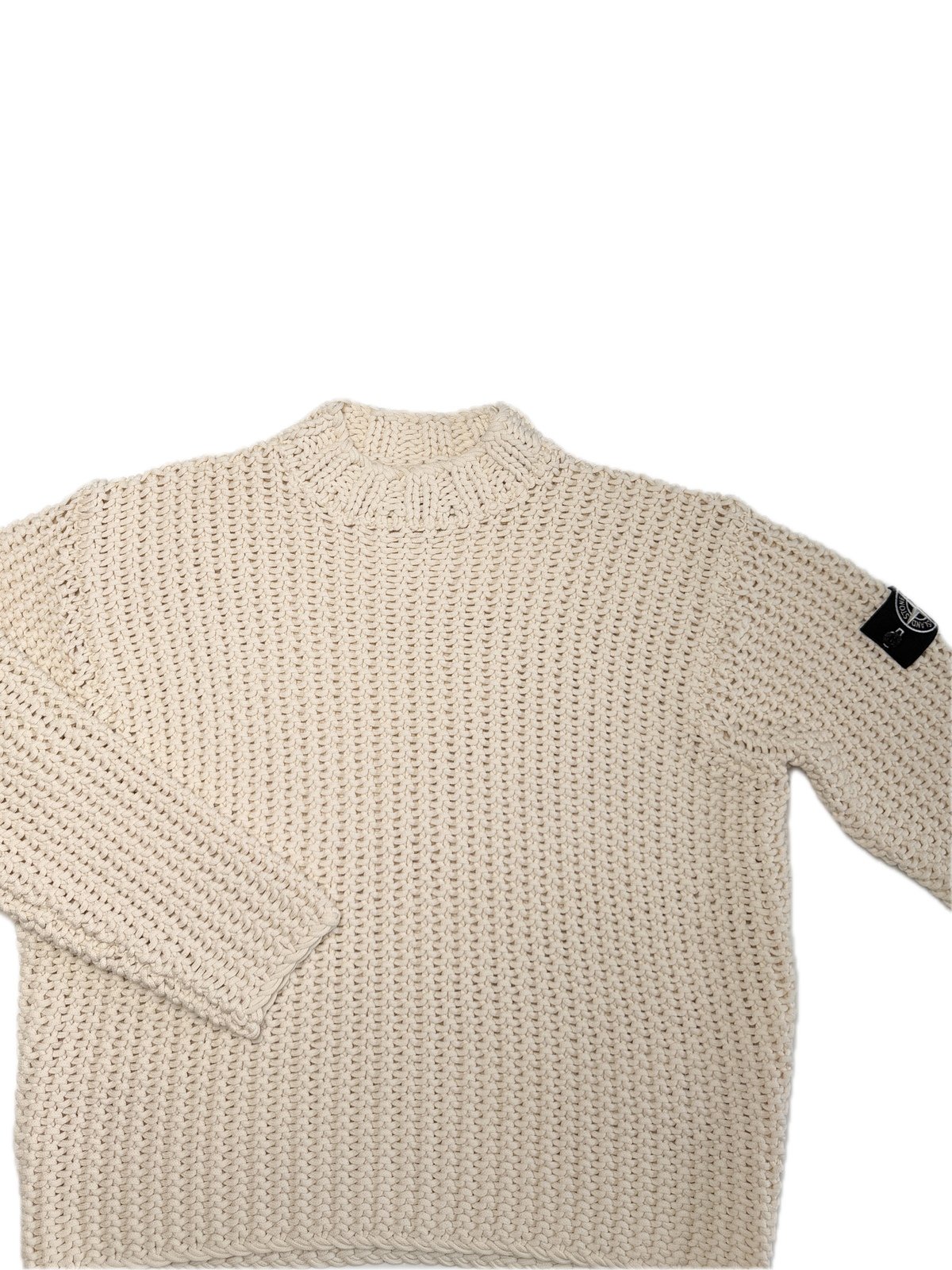 Large Stone Island Cream White / Pink UV Reactive Heavy Chain Stitch Knit Jumper - Image 6