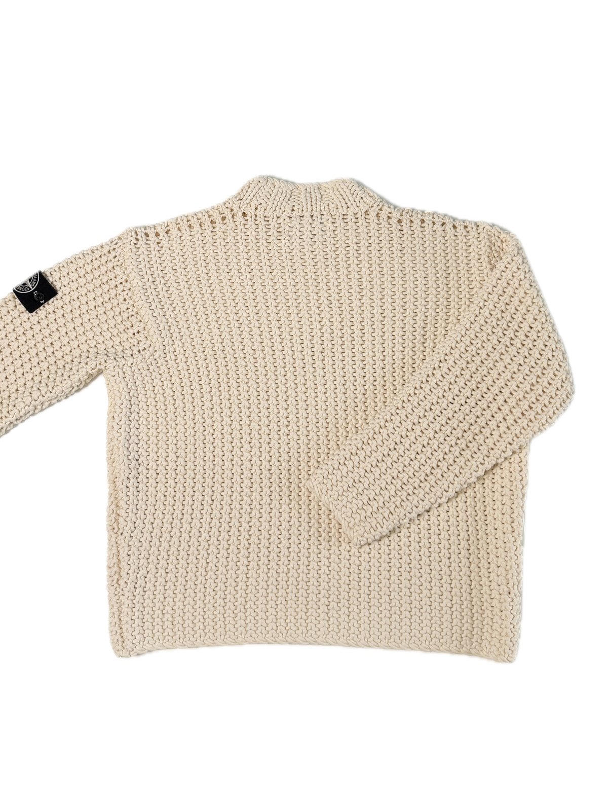 Large Stone Island Cream White / Pink UV Reactive Heavy Chain Stitch Knit Jumper - Image 7