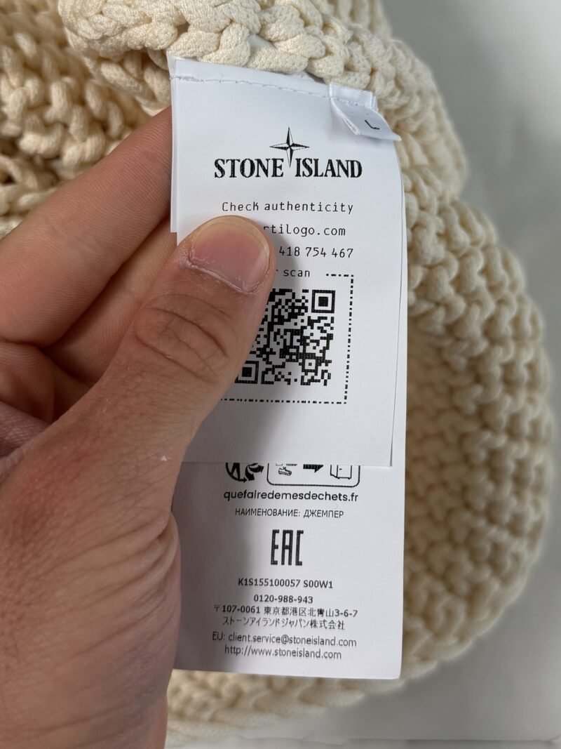 Large Stone Island Cream White / Pink UV Reactive Heavy Chain Stitch Knit Jumper - Image 9