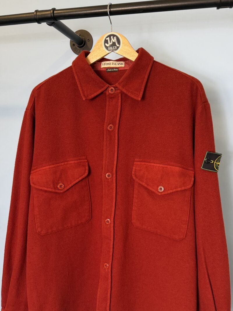 Alternative view of XL Stone Island 1997 Red Wool Overshirt Jacket with Green Edge Badge
