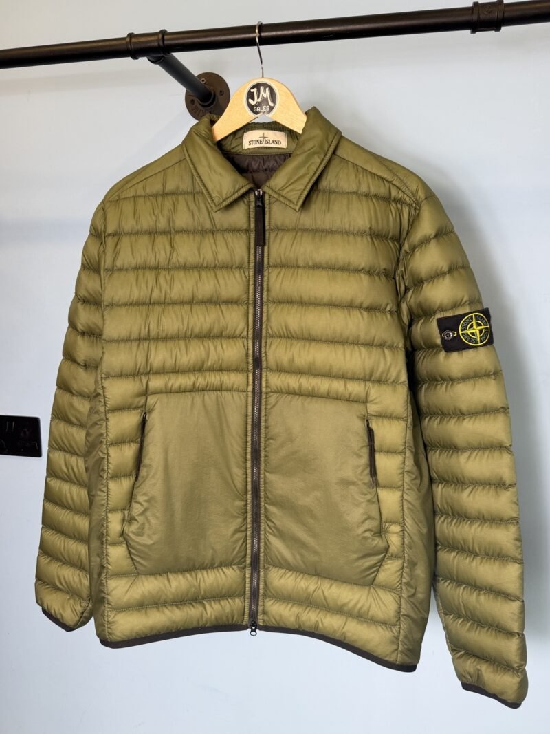 Large Stone Island Green Bio-Based Ripstop Nylon Down Overshirt Jacket