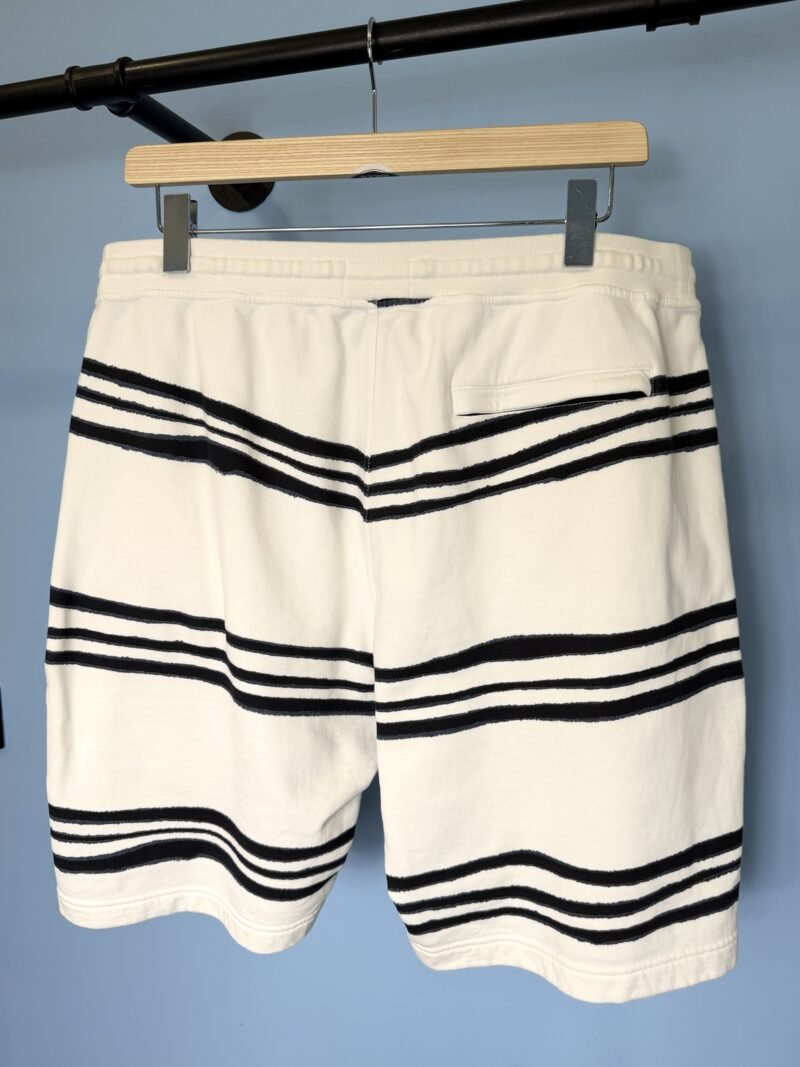 XL Stone Island x Supreme White Navy Blue Striped Spellout Shorts 36W 38W - Image 5
