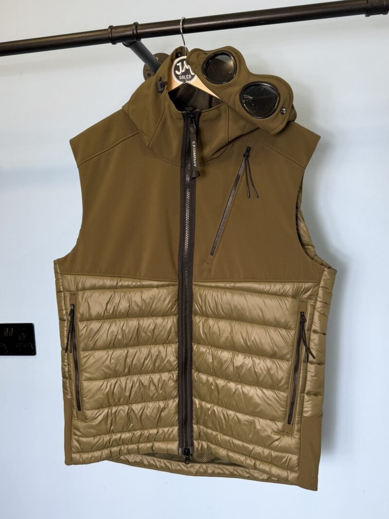 Large C.P. Company Khaki Green C.P. Shell Hybrid Goggle Gilet Body Warmer