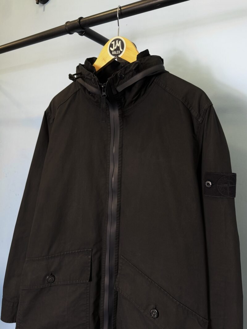 Large Stone Island Ghost Navy Blue Weather Proof Cotton Waxed Jacket - Image 3