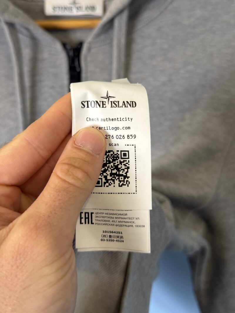 Medium Stone Island Grey Zip Hoodie Jumper - Image 4