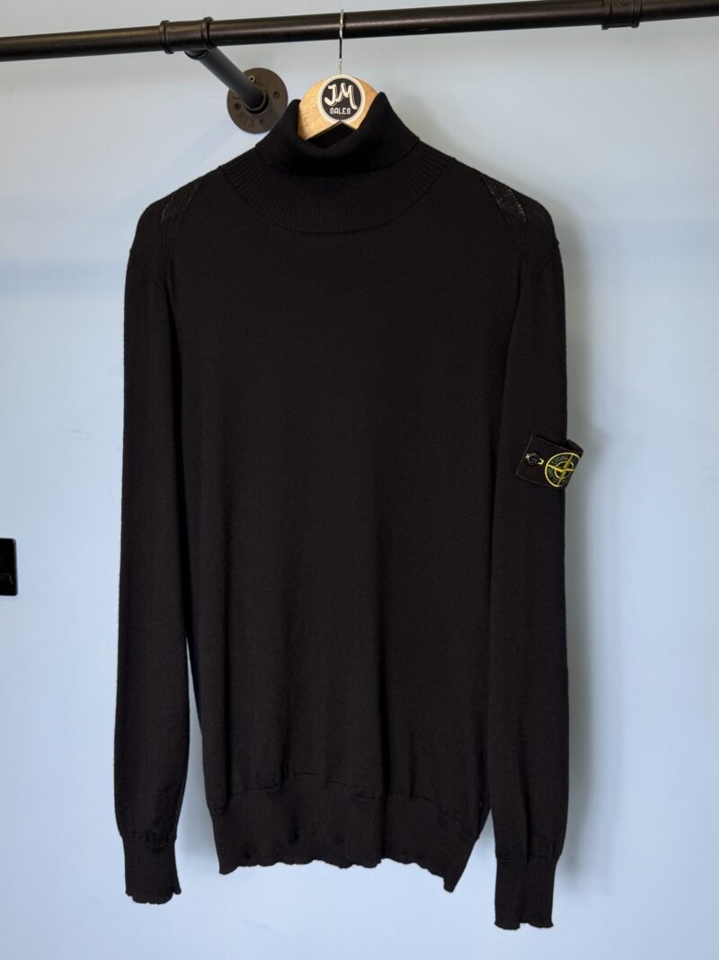 Large Stone Island Navy Blue Wool Knit Turtleneck Sweatshirt Jumper