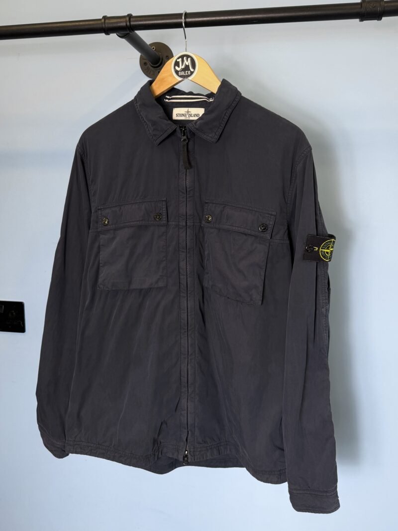 Large Stone Island Blue Cotton Moleskin Overshirt Jacket