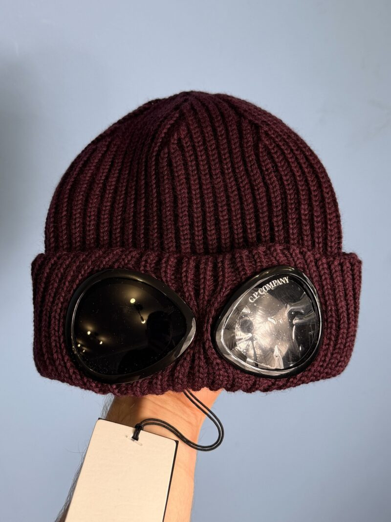 BNWT One Size C.P. Company Burgundy Merino Wool Ribbed Goggle Beanie Hat