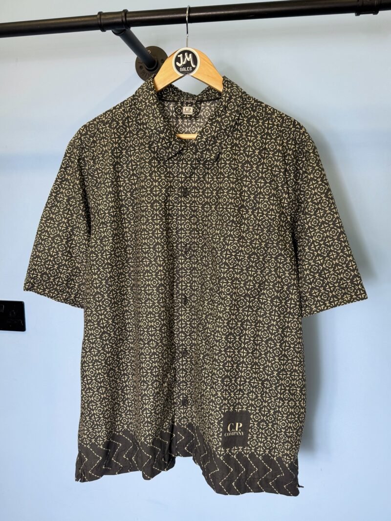 XL C.P. Company Navy Blue Cream White Inca Print Baja Short Sleeve Shirt