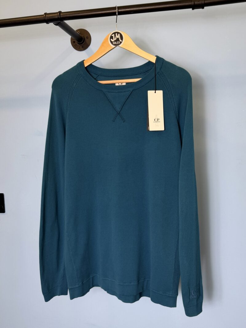 BNWT Large C.P. Company Teal Blue Embroidered Logo Knit Sweatshirt Jumper