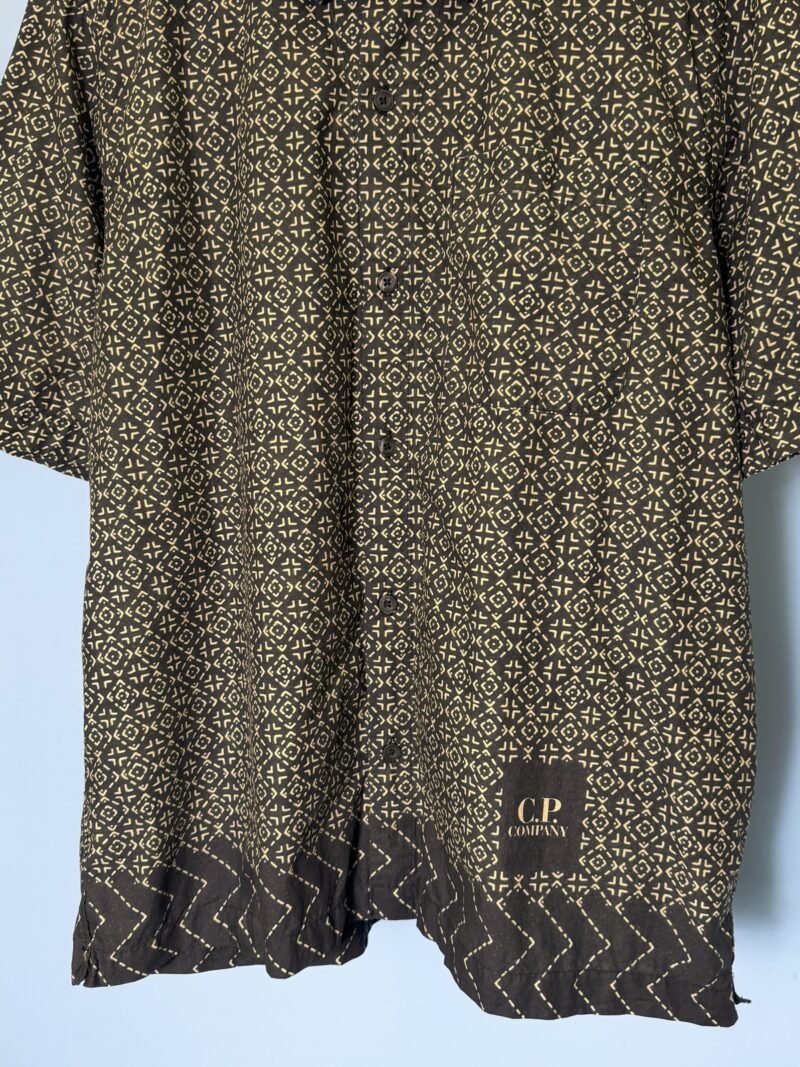 XL C.P. Company Navy Blue Cream White Inca Print Baja Short Sleeve Shirt - Image 3