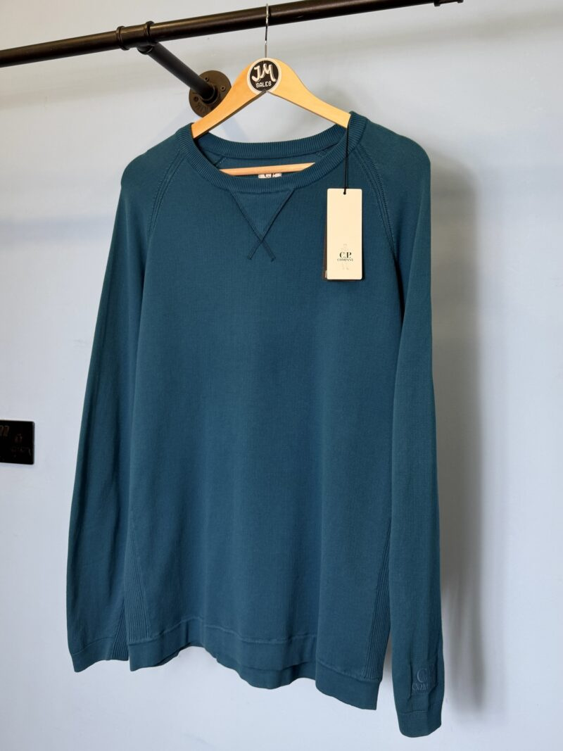 BNWT Large C.P. Company Teal Blue Embroidered Logo Knit Sweatshirt Jumper - Image 3