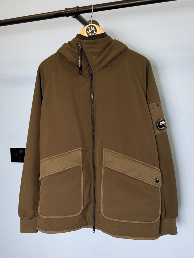 Large C.P. Company Khaki Green Shaggy Fleece Lined Soft Shell Jacket
