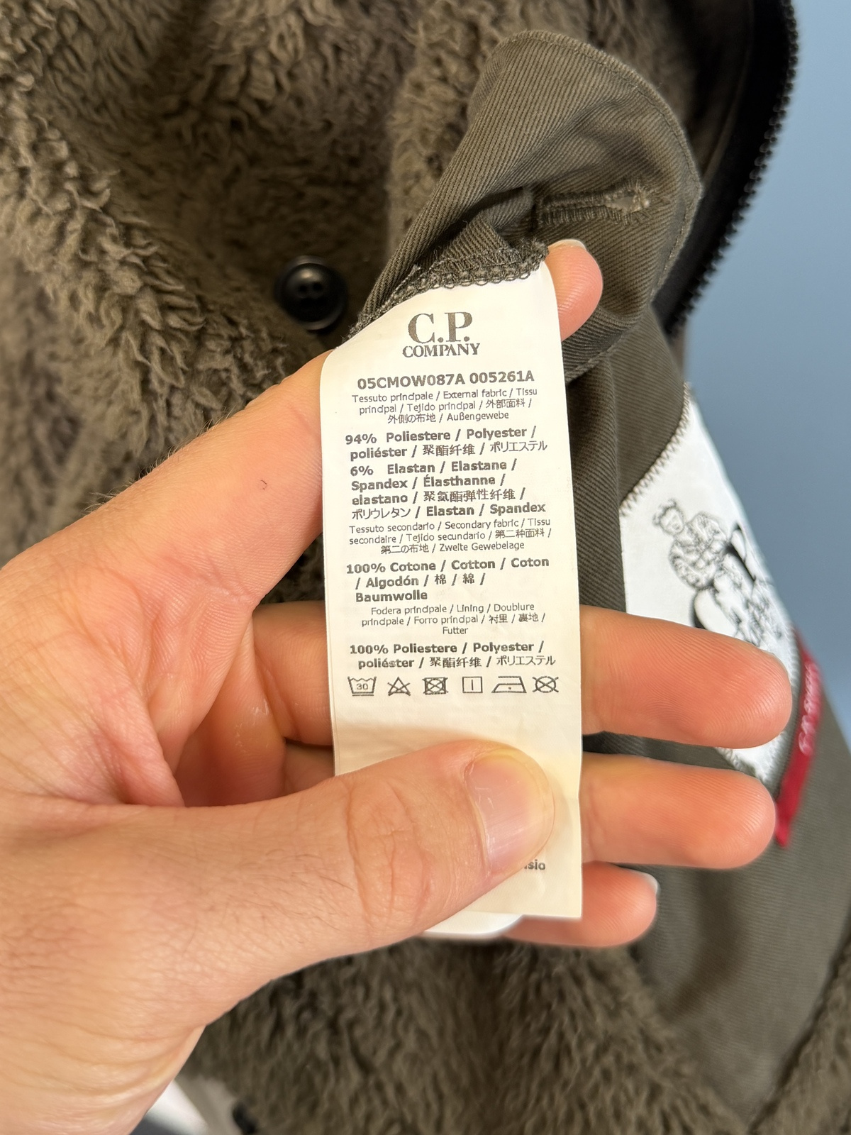Large C.P. Company Khaki Green Shaggy Fleece Lined Soft Shell Jacket - Image 8