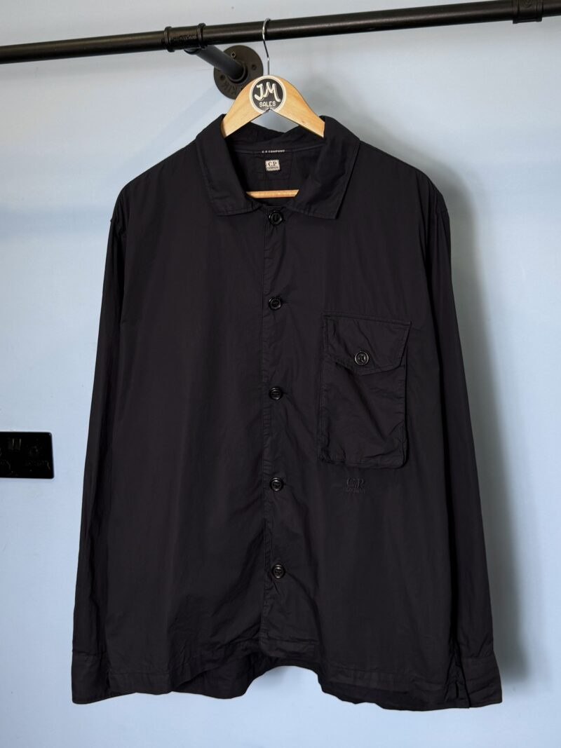 XXL C.P. Company Navy Blue Embroidered Logo Button Down Shirt Overshirt