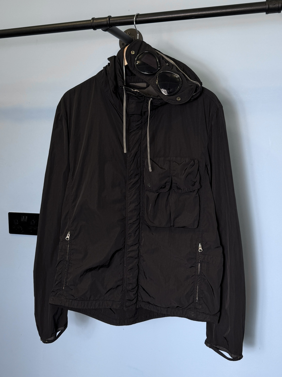 Large C.P. Company Black Chrome Lightweight Goggle Jacket