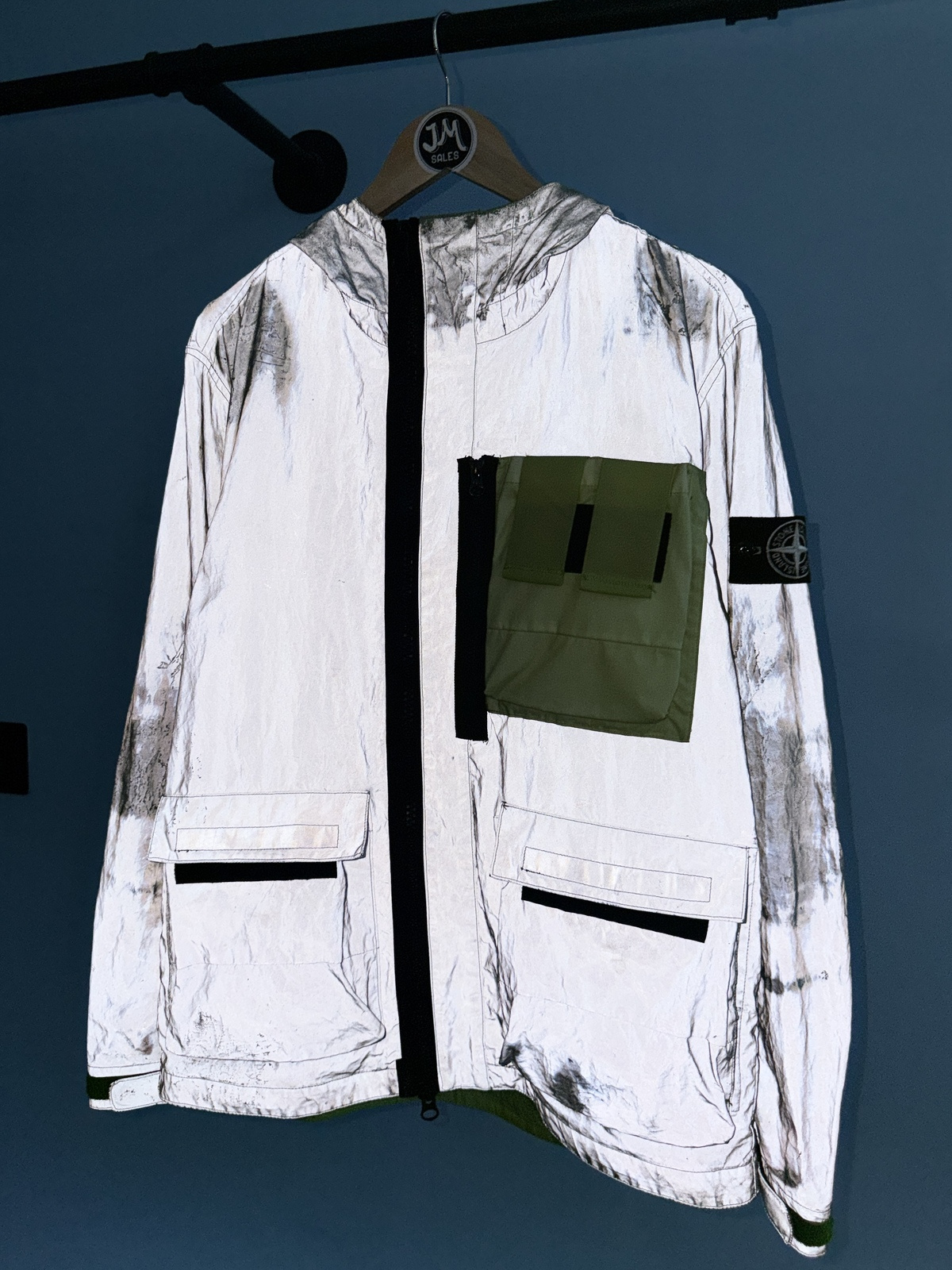 Medium Stone Island Silver Green Plated Reflective Jacket Mussola Gommata Jacket