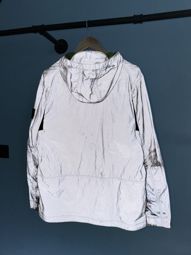 Medium Stone Island Silver Green Plated Reflective Jacket Mussola Gommata Jacket - Image 4