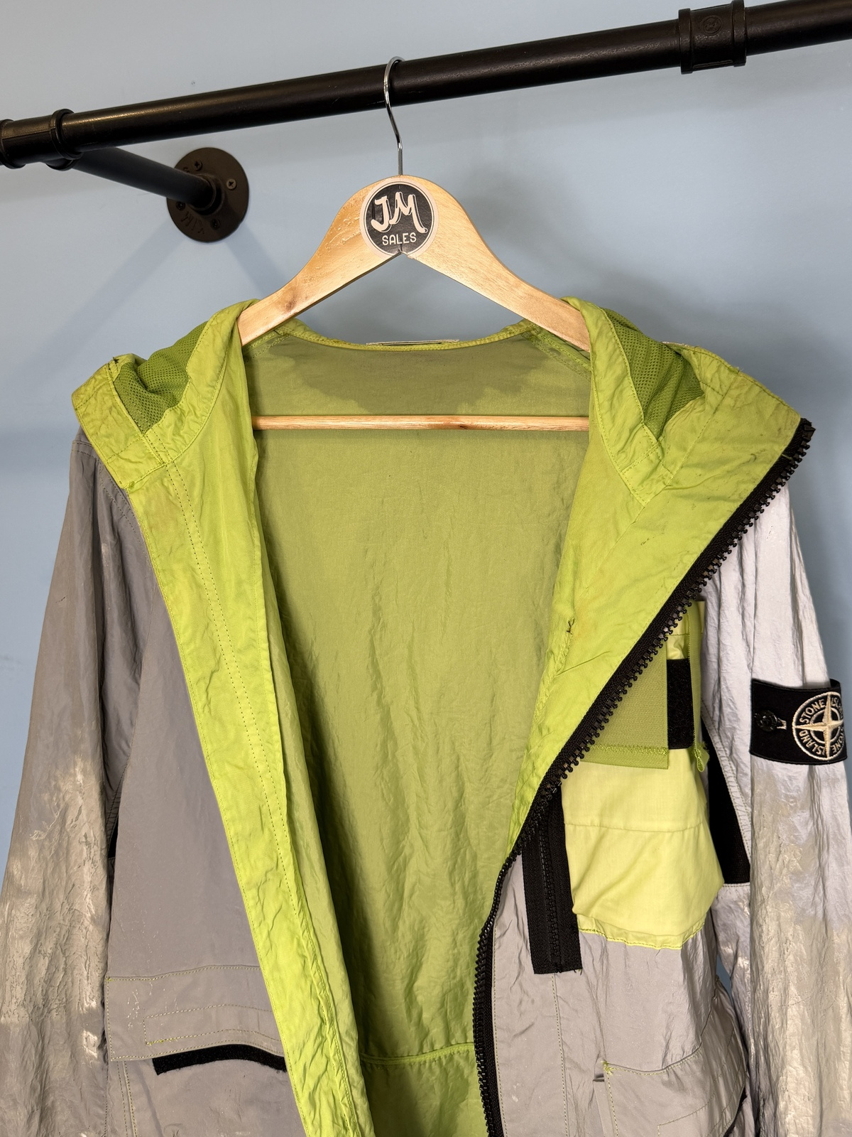 Medium Stone Island Silver Green Plated Reflective Jacket Mussola Gommata Jacket - Image 6