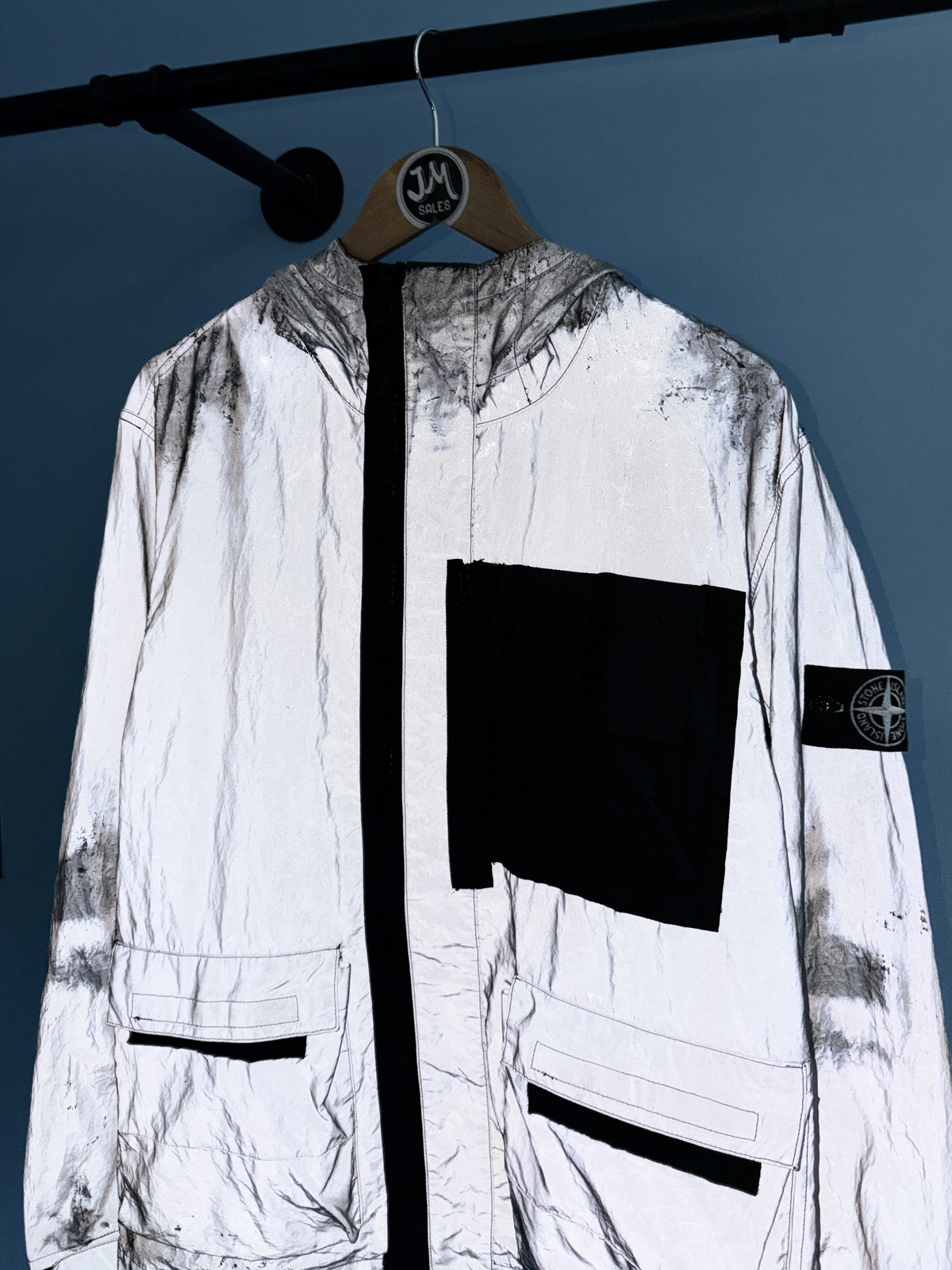 Medium Stone Island Silver Black Plated Reflective with Mussola Gommata Jacket - Image 2