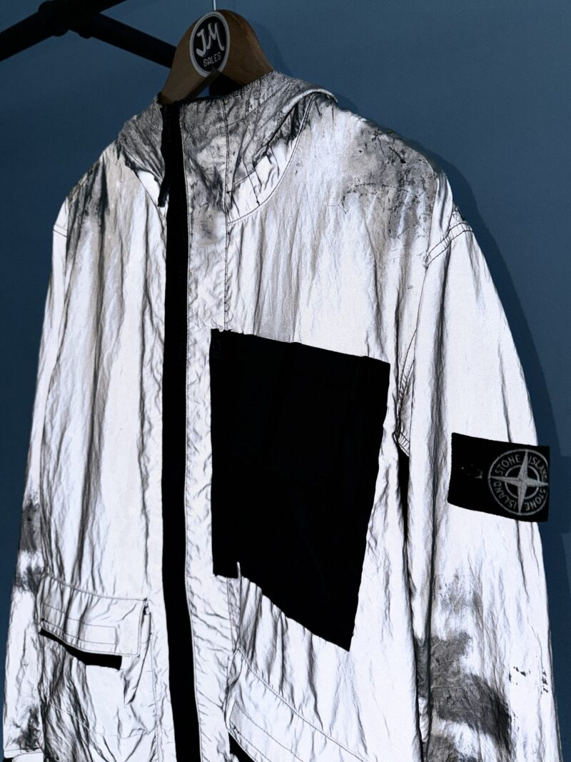 Medium Stone Island Silver Black Plated Reflective with Mussola Gommata Jacket - Image 3