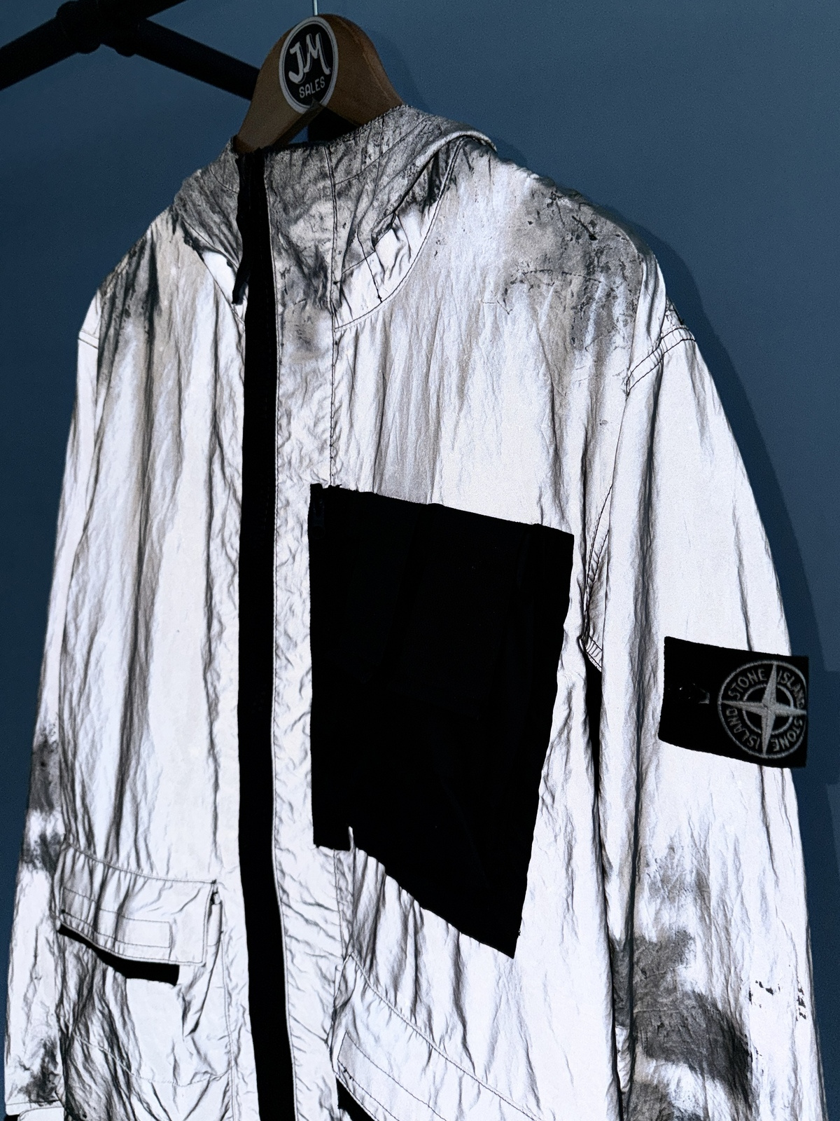 Medium Stone Island Silver Black Plated Reflective with Mussola Gommata Jacket - Image 3