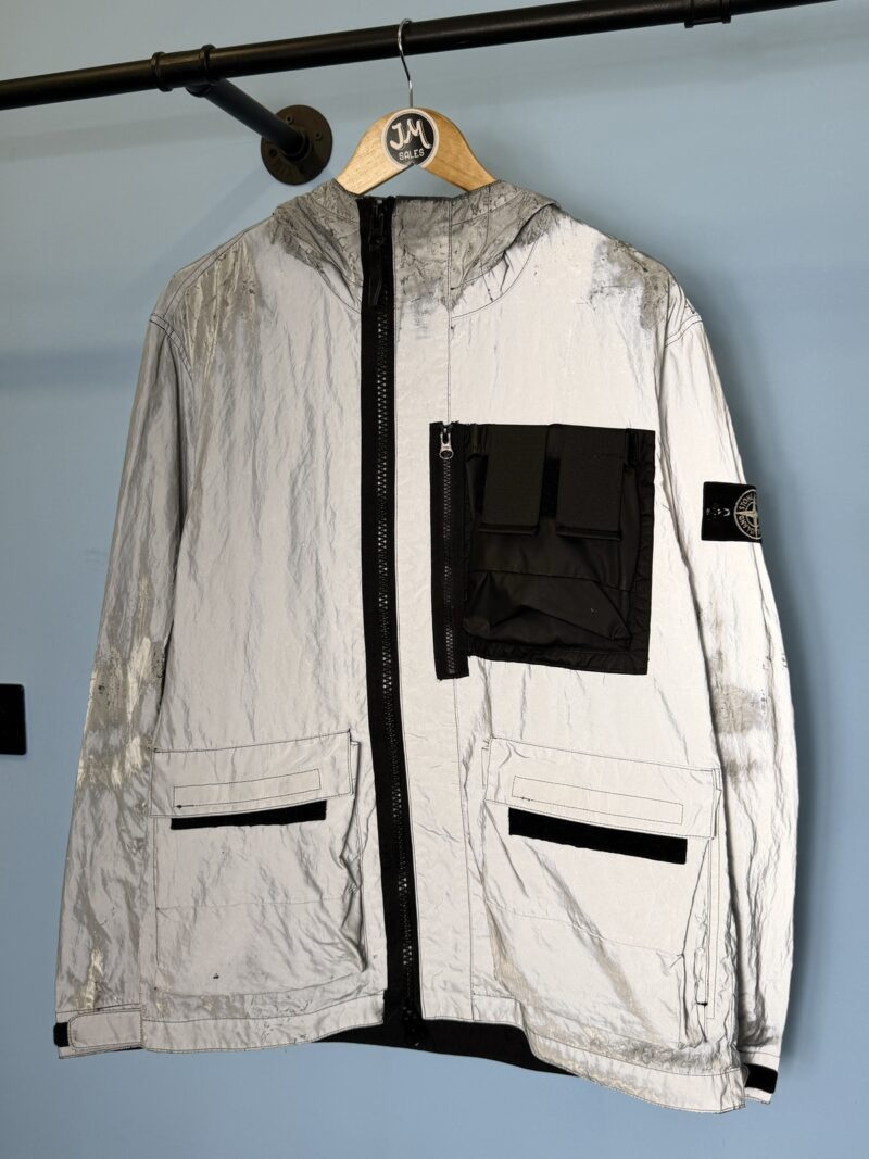 Medium Stone Island Silver Black Plated Reflective with Mussola Gommata Jacket - Image 4