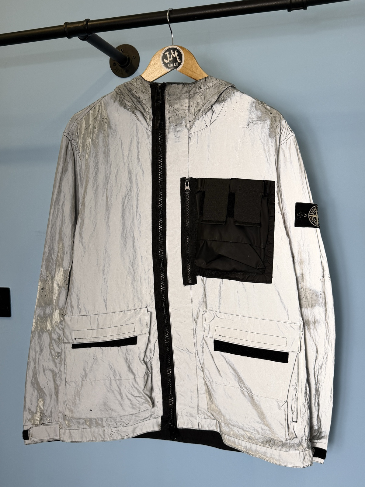 Medium Stone Island Silver Black Plated Reflective with Mussola Gommata Jacket - Image 4