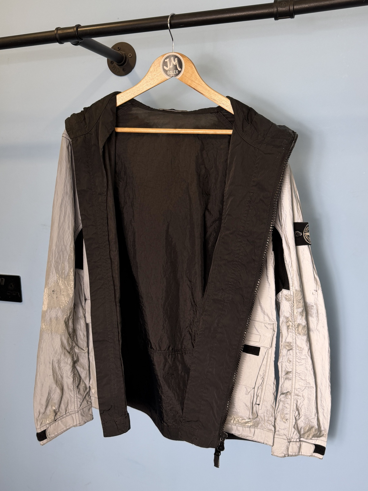 Medium Stone Island Silver Black Plated Reflective with Mussola Gommata Jacket - Image 6