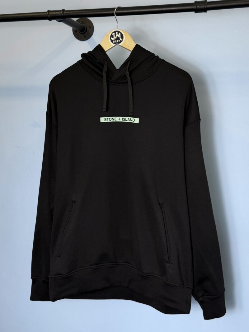 XL Stone Island Black Baby Blue Spellout Technical Fabric Hoodie Jumper