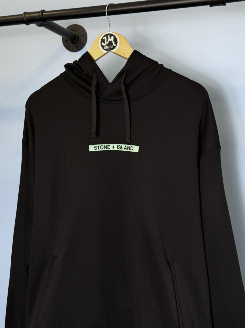 Alternative view of XL Stone Island Black Baby Blue Spellout Technical Fabric Hoodie Jumper